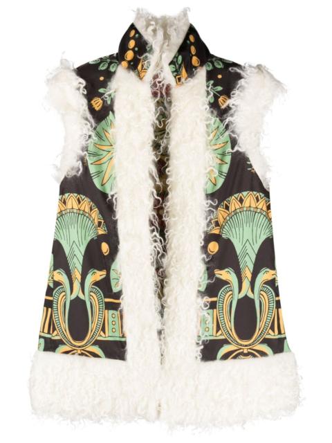 La DoubleJ graphic-print shearling-trim vest