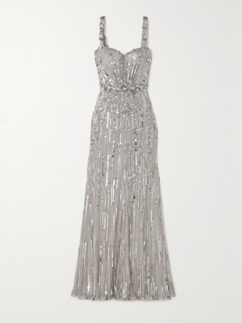 JENNY PACKHAM Bright Gem Embellished Sequined Tulle Gown