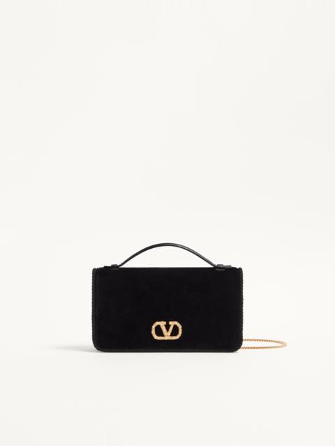Valentino VLOGO SIGNATURE VELVET CHAIN WALLET WITH JEWEL LOGO