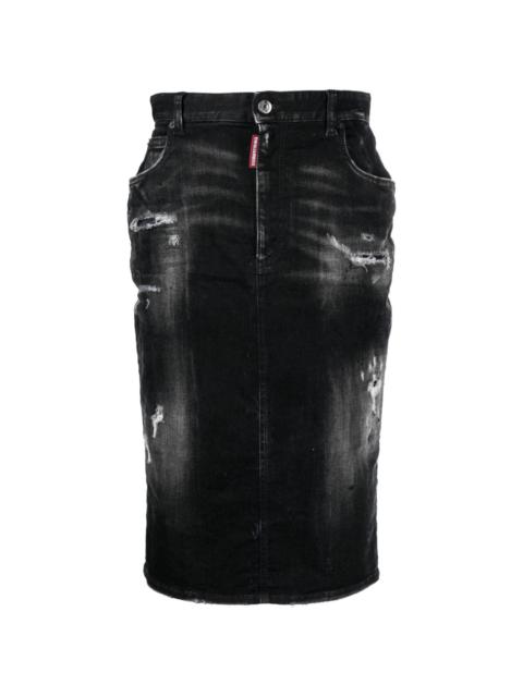DSQUARED2 distressed-effect logo-patch midi skirt