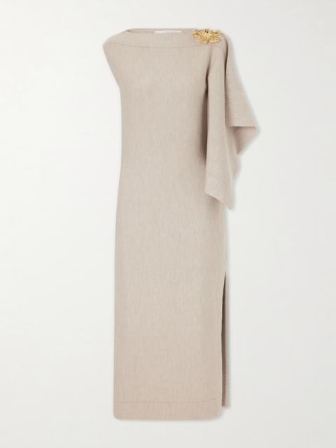 Oscar de la Renta Draped Wool-blend Knitted Midi Dress