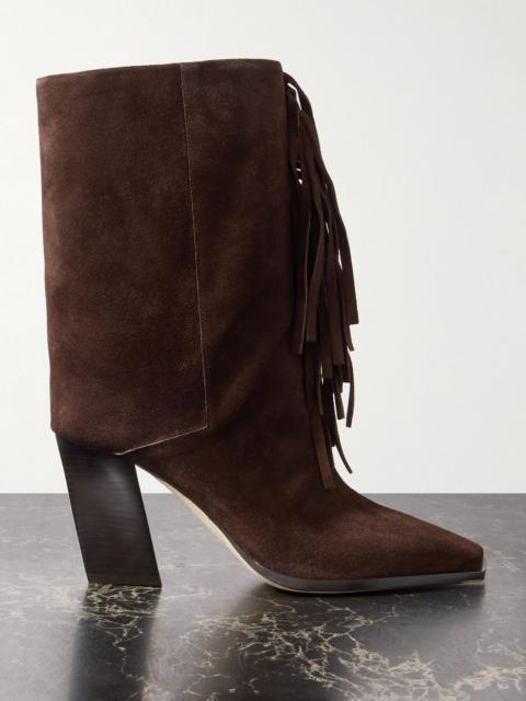 JIMMY CHOO Hart 85 fringed suede boots Chocolate