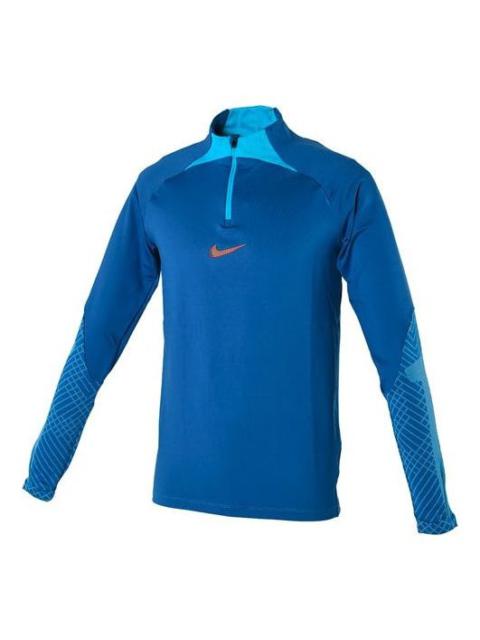 Men's Nike Soccer/Football Half Zipper Stand Collar Long Sleeves Pullover Blue T-Shirt DH8733-407