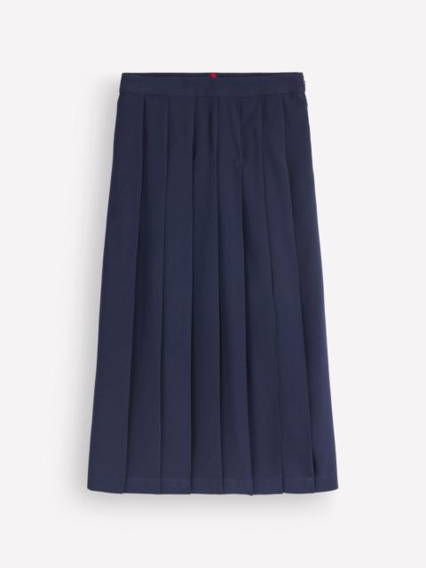BODEN Pleat Side Split Midi Skirt-Navy