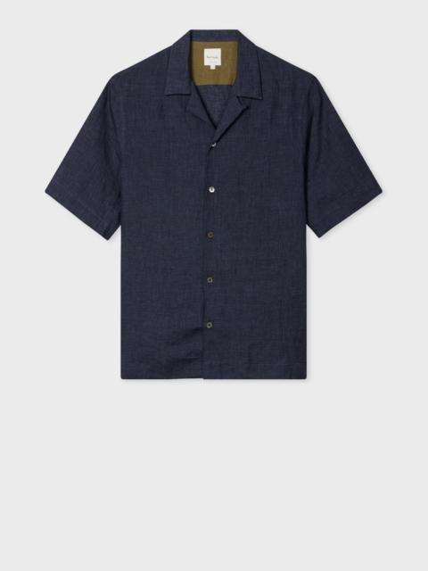 Paul Smith Navy Linen Short-Sleeve Shirt