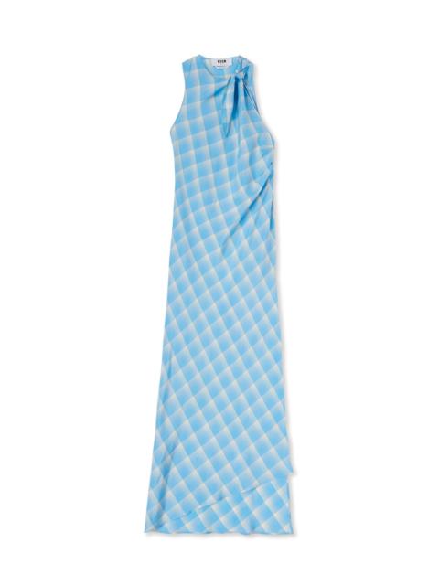 MSGM Check viscose crepe long sleeveless dress