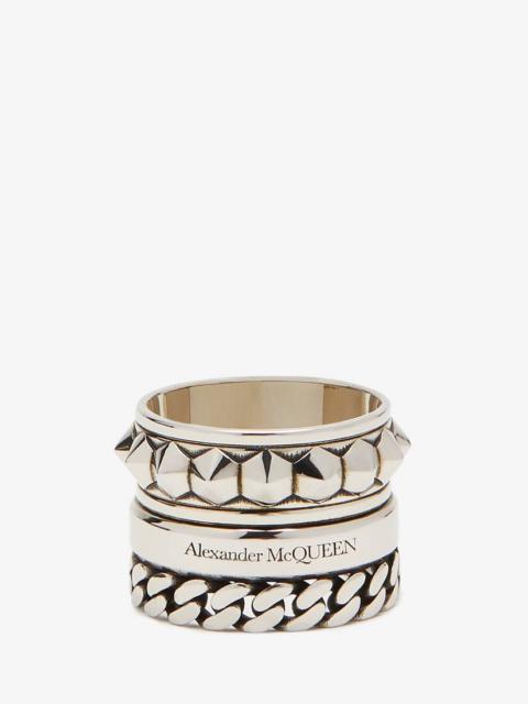 Alexander McQueen Men's Punk Multi-layered Ring in Antique Silver