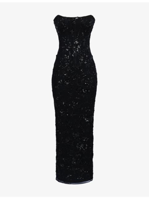 House of CB Anisa Bead-Embellished Strapless Maxi Dress
