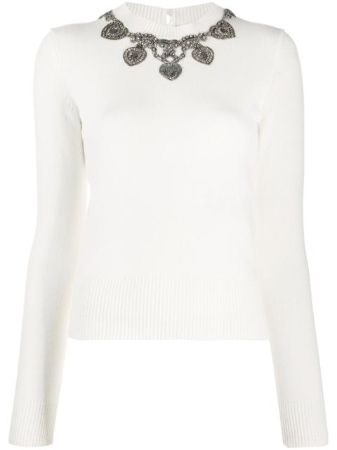 Alexander McQueen crystal-embellished crew neck jumper