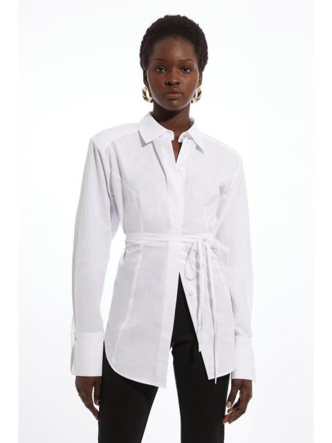 KAREN MILLEN Cotton Poplin Waist Detail Longline Woven Shirt