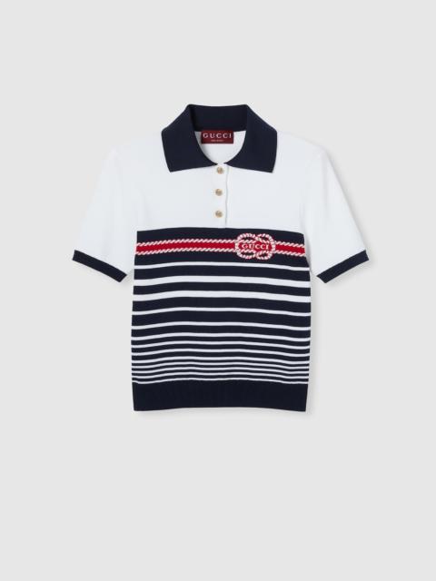 Cotton stitch polo top with intarsia