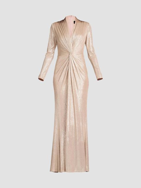 TADASHI SHOJI Women's Metallic Jersey Long-Sleeve Gown - Pebble