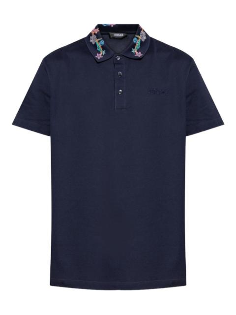 VERSACE logo-embroidered polo shirt