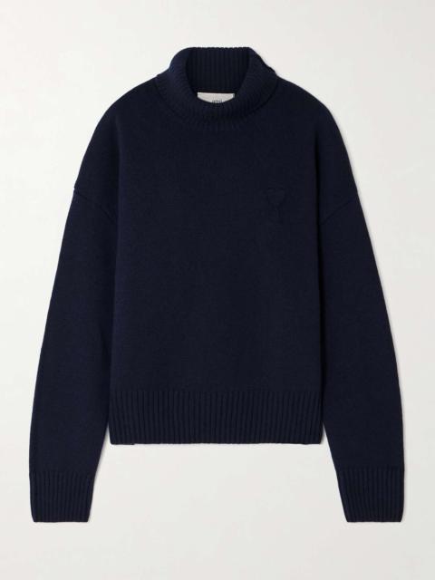 Embroidered merino wool and cashmere-blend turtleneck sweater