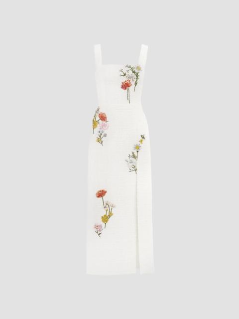CAROLINA HERRERA Women's Floral-Embellished Boucle Square-Neck Midi Dress - Pearl