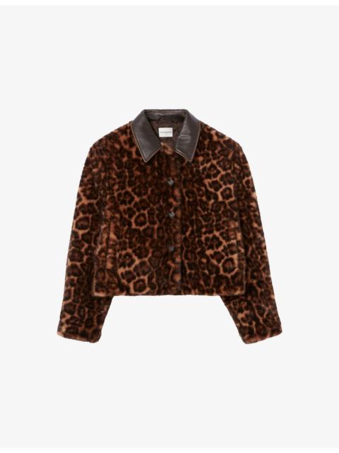 Claudie Pierlot Collared Leopard-Print Faux-Fur Coat