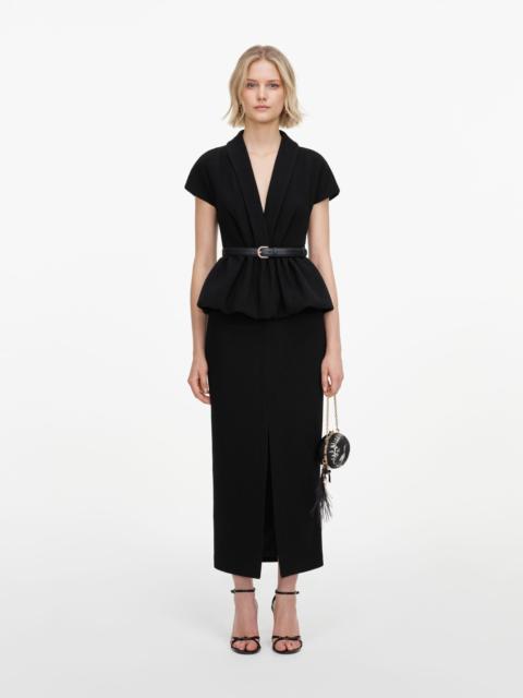self-portrait Black Crepe Peplum Midi Dress
