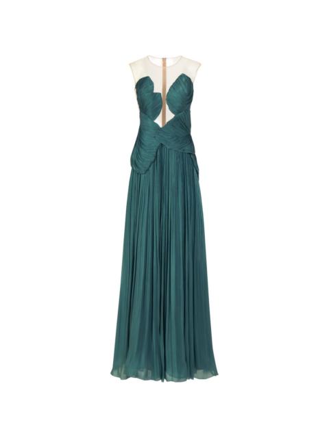 COSTARELLOS Serenne illusion-neckline, pleated gown
