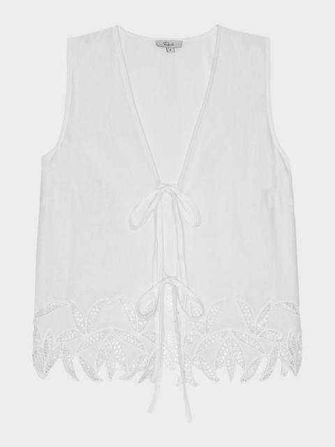 Rails Oregon Embroidered Sleeveless Tie-Front Blouse