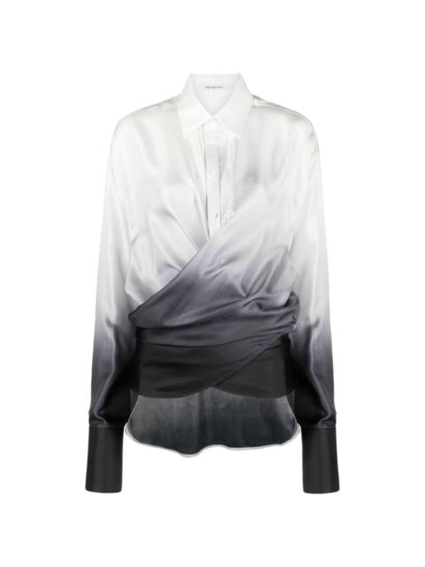 faded-effect wrap silk shirt