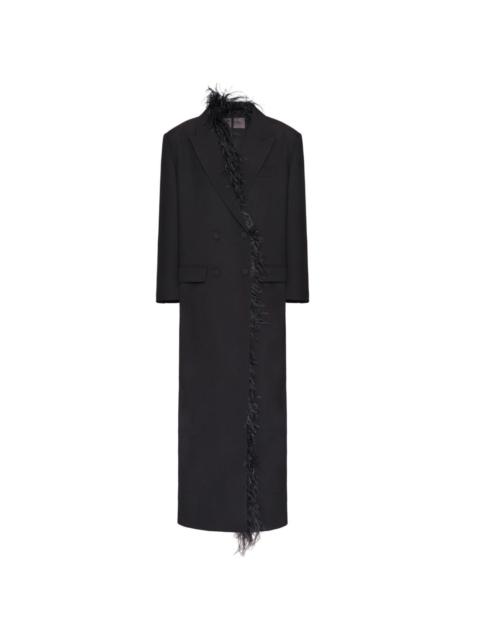 Valentino feather-trim long wool coat
