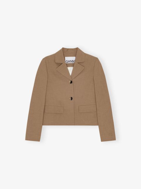 GANNI BROWN DRAPEY MELANGE FITTED BLAZER