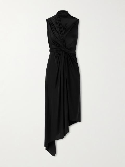 BALENCIAGA Asymmetric Draped Knotted Satin-jersey Dress