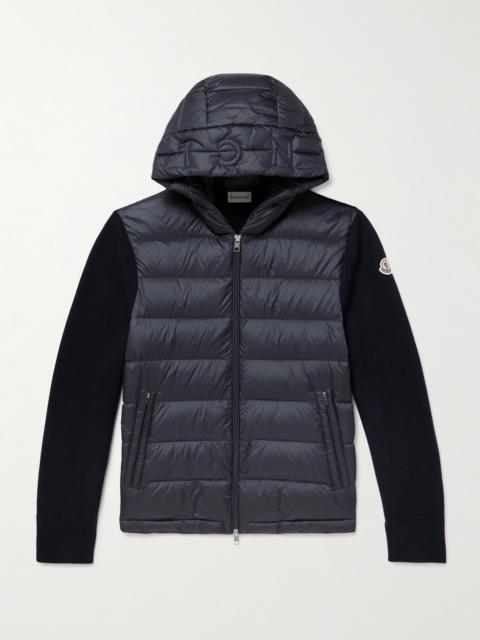 Moncler Logo-Appliquéd Wool-Trimmed Quilted Shell Hooded Down Zip-Up Cardigan