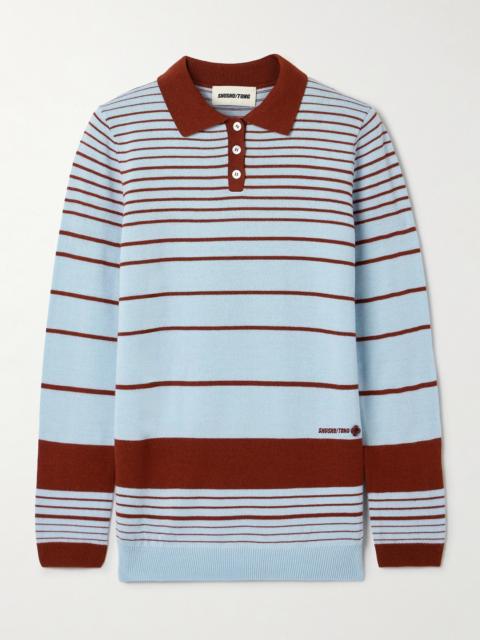 SHUSHU/TONG Striped Knitted Polo Sweater