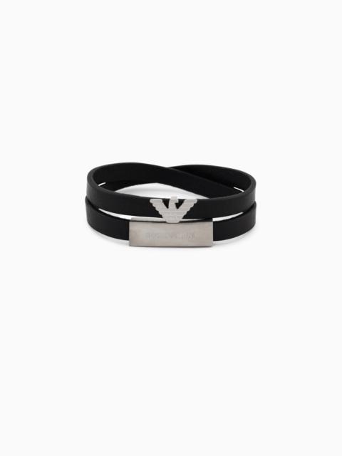EMPORIO ARMANI SILVER-TONE LEATHER ID BRACELET