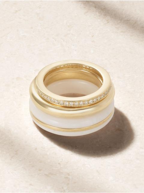 By Pariah Set of a three 14-karat recycled gold, diamond and agate rings White