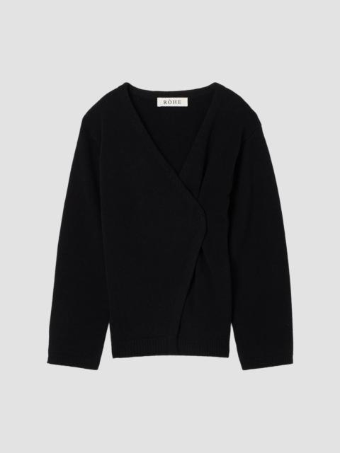 RÓHE Women's Relaxed Wool-Cashmere Wrap Cardigan - Black