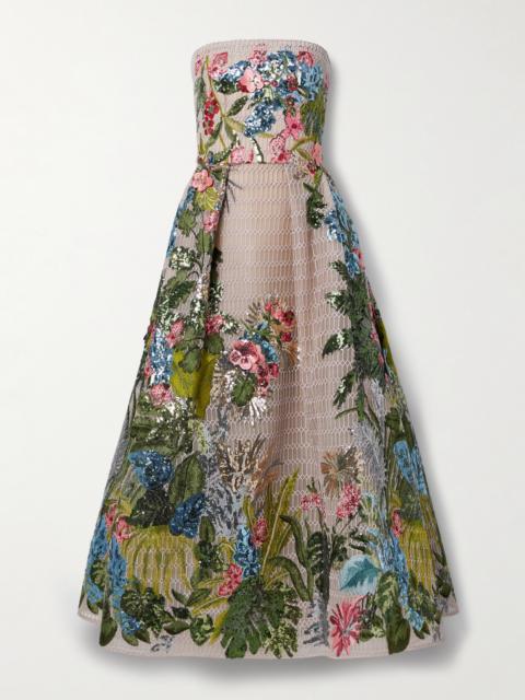 ELIE SAAB Strapless Sequin-embellished Embroidered Tulle Gown