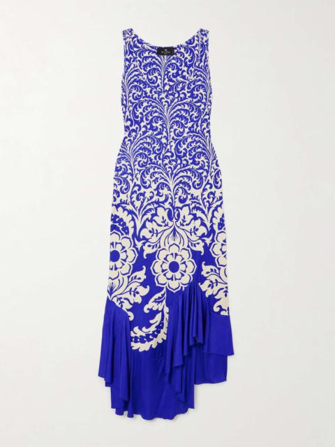 Etro Asymmetric printed jersey maxi dress Blue