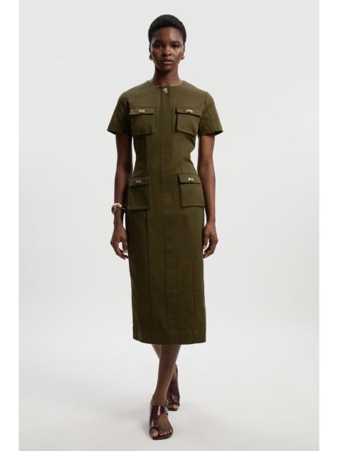 KAREN MILLEN Techno Short Sleeve Hardware Detail Woven Midi Dress