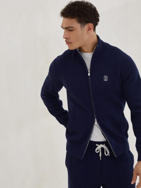 Cashmere double knit cardigan with zipper and logo