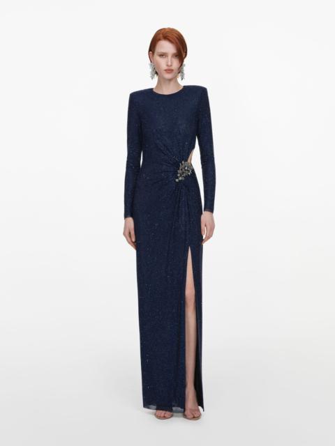 self-portrait Navy Rhinestone Embellished Maxi Dress