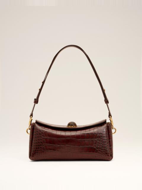 AMI Paris BROWN CROCODILE EMBOSSED COW LEATHER CARROUSEL BAG