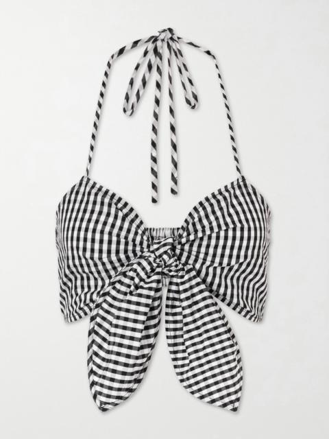 FAITHFULL Onda knotted checked cotton top Black