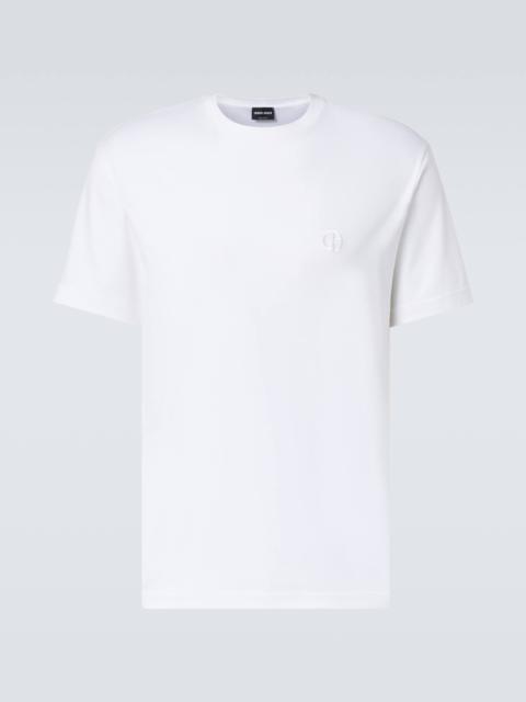 GIORGIO ARMANI Logo embroidered cotton jersey T-shirt