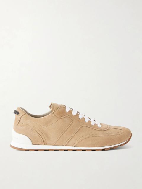 Brunello Cucinelli Embellished suede sneakers Tan