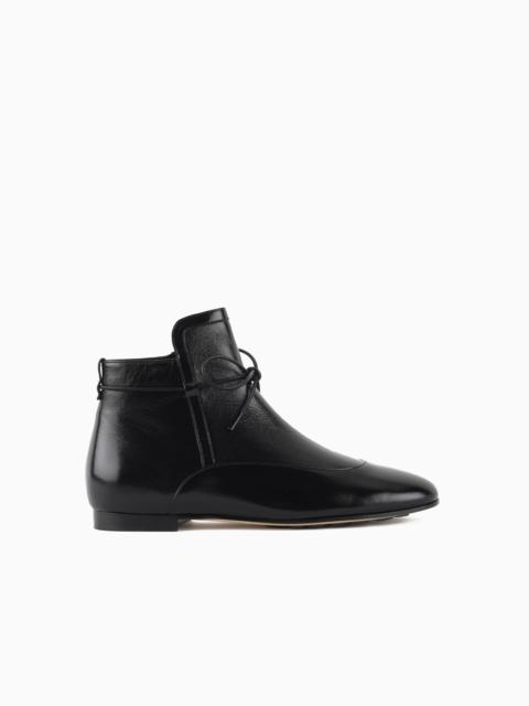 GIORGIO ARMANI TEXTURED PATENT-LEATHER ANKLE BOOTS