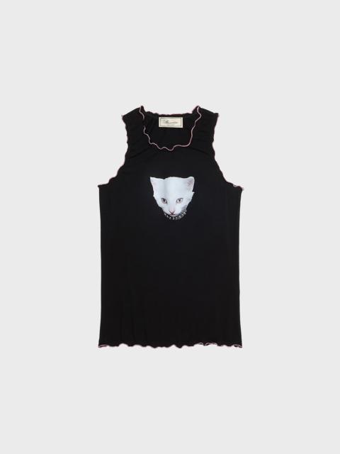 Blumarine JERSEY TOP WITH KITTEN PRINT AND RUFFLES