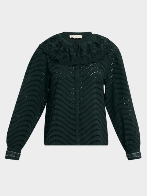 ULLA JOHNSON Fia Embroidered Scallop-Collar Blouse