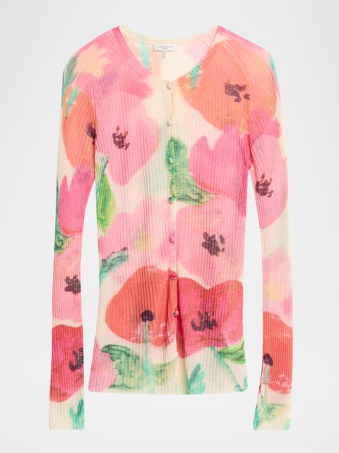 Lafayette 148 New York Floral-Print Rib Knit Cardigan
