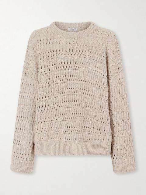 Brunello Cucinelli Sequined Open-knit Linen-blend Sweater