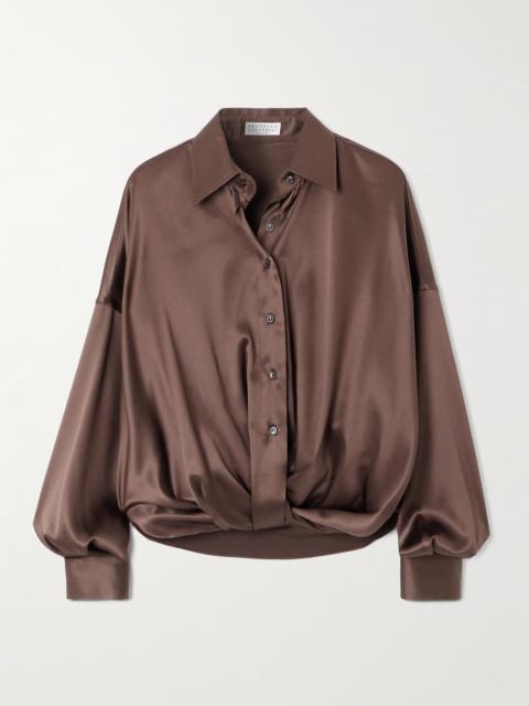 Brunello Cucinelli Gathered Silk-blend Satin Shirt