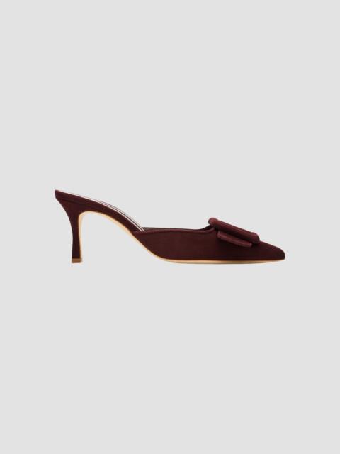 Manolo Blahnik Women's Maysale Buckle 70MM Suede Mules - Dark Red