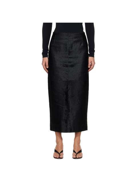 NOUR HAMMOUR Black Elisse Long Pencil Ponyhair Skirt