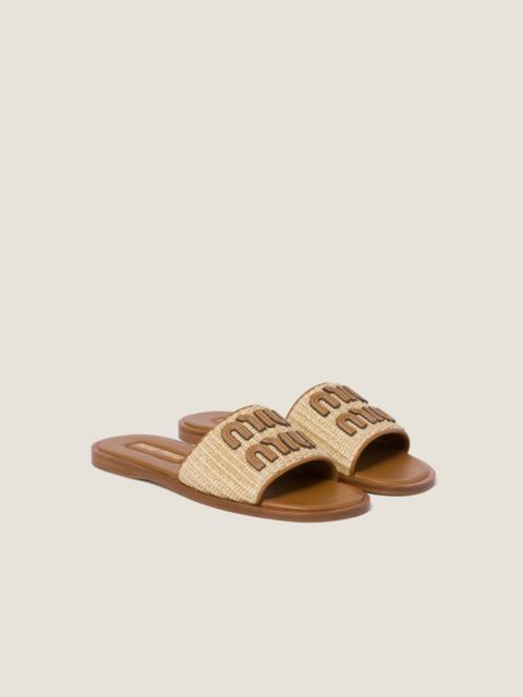 Miu Miu Raffia-effect woven fabric slides